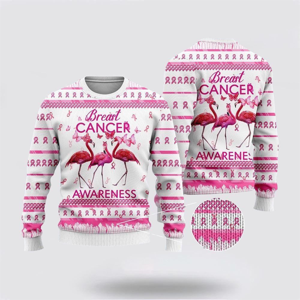 Flamingo Breast Cancer Awareness Ugly Christmas Sweater – Sweater Gifts For Pet Lover