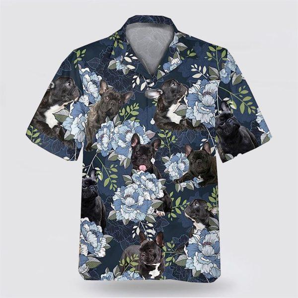 Frenchie  On The Blue Flower Background Hawaiian Shirt – Pet Lover Hawaiian Shirts