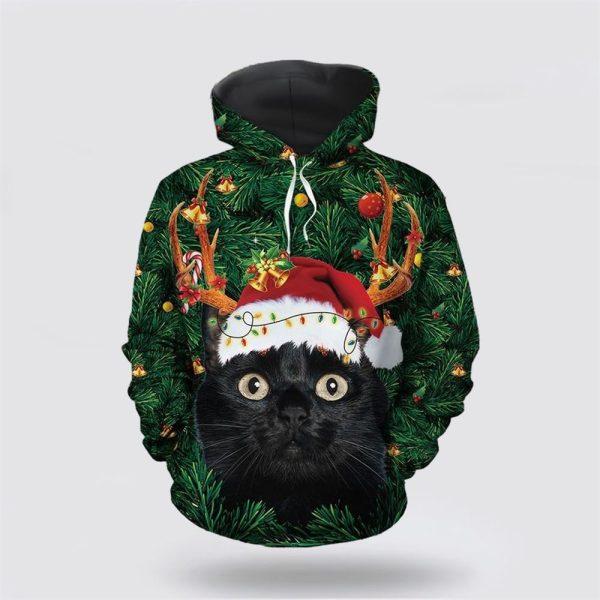 Funny Black Cat Christmas 3D All Over Print Hoodie – Cat Lover Christmas Hoodie