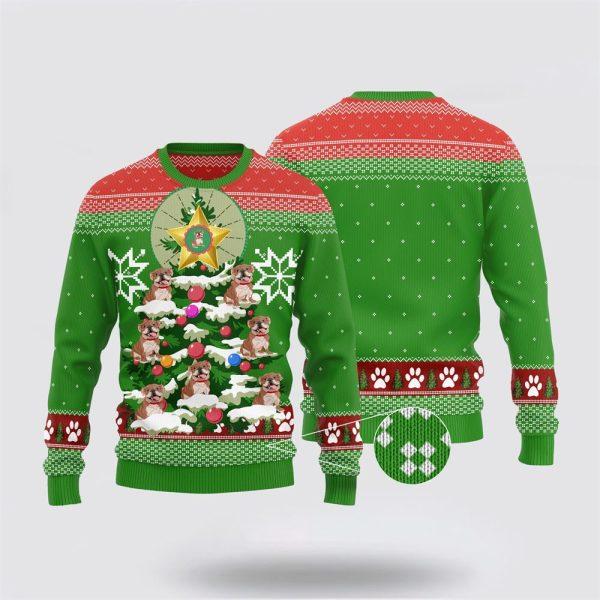 Funny Cute Bulldog Xmas Ugly Sweater Bulldog Tree Sweater – Pet Lover Christmas Sweater