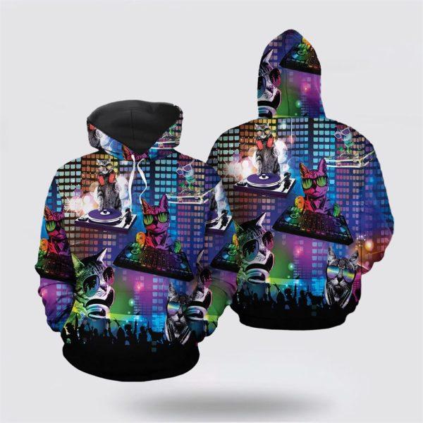 Funny DJ Cat Christmas All Over Print Hoodie – Cat Lover Christmas Hoodie