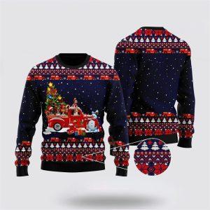 Funny Dogs With Red Truck Christmas Holiday…