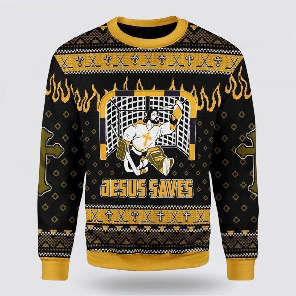 Funny Jesus Saves Ugly Christmas Sweater – Christmas Gifts For Christian