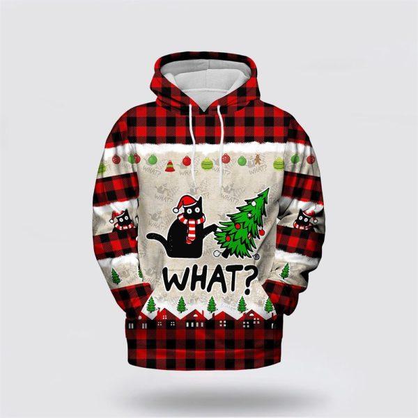 Funny What Cat Mischievous Christmas All Ovver Print Hoodie – Dog Lover Christmas Hoodie