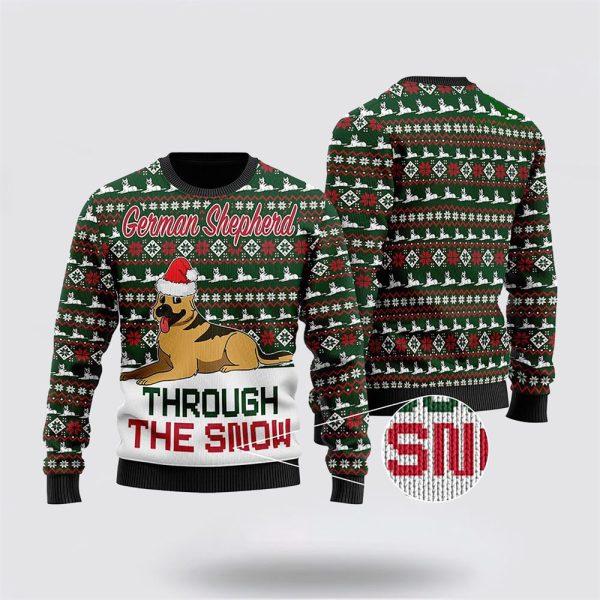 German Shepherd Dogs Through The Snow Christmas Ugly Sweater – Dog Lover Christmas Sweater