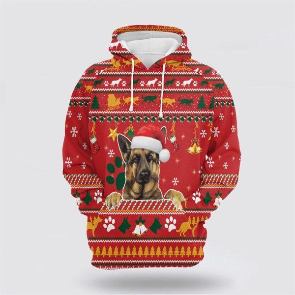 German Shepherd Waiting For Christmas All Over Print 3D Hoodie – Pet Lover Christmas Hoodie