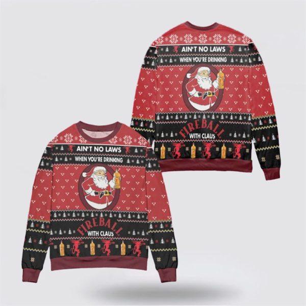 Get Festive With Santa Claus Ugly Christmas Sweater For Drinking Fireball Whisky – Christmas Gifts For Firefighters