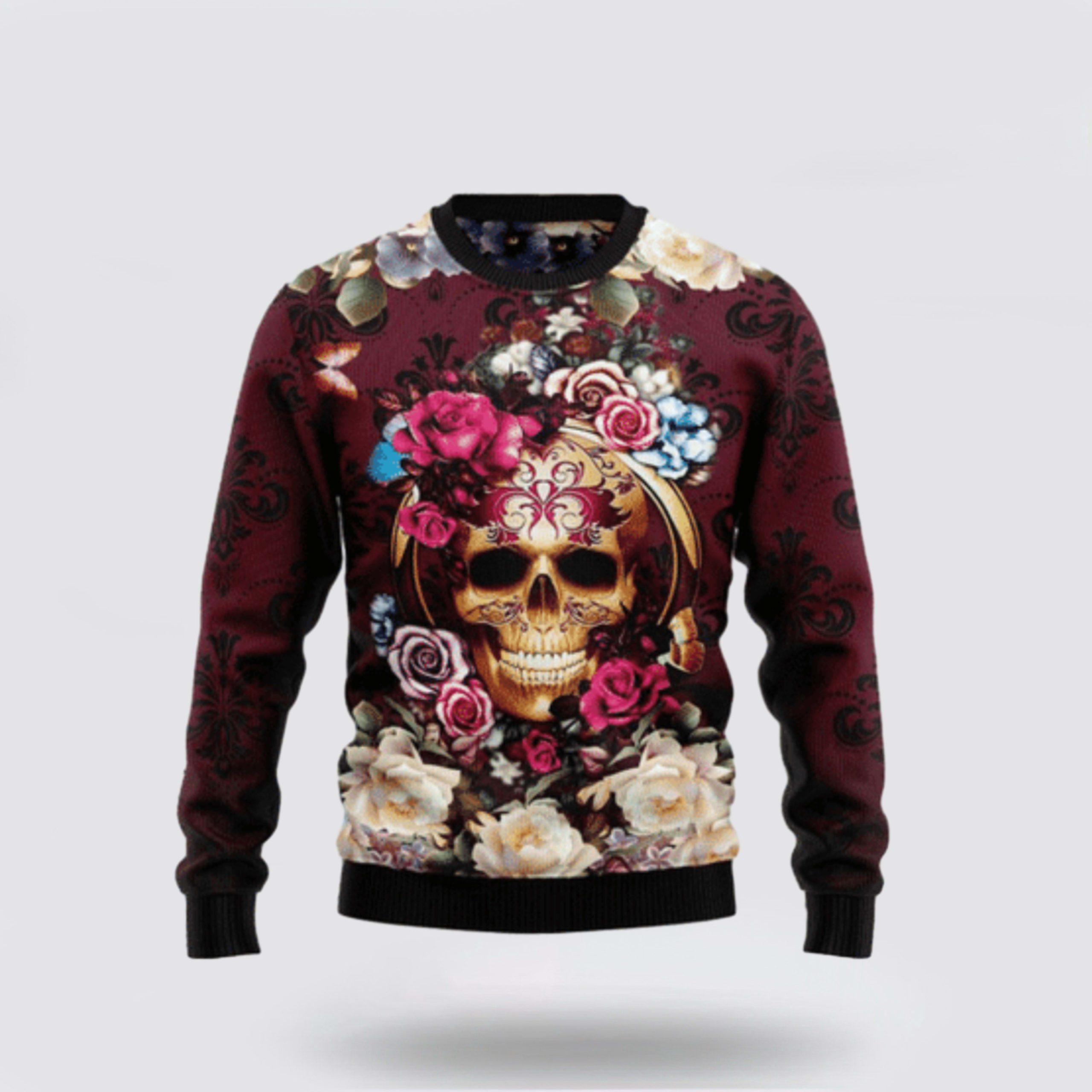 Get Festive With Skull Flower Christmas Ugly Sweater – Christmas Gifts For Frends
