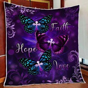 God Faith Hope Love Butterfly Christian Quilt Blanket – Christian Gift For Believers