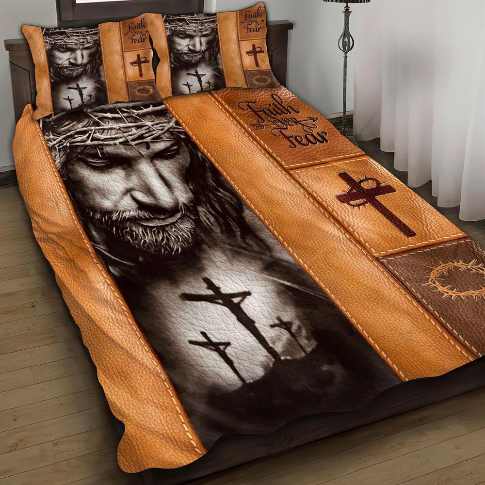 God Faith Over Fear Christian Quilt Bedding Set – Christian Gift For Believers