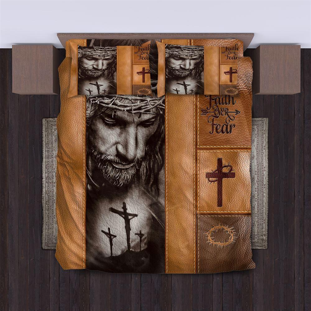 God Faith Over Fear Christian Quilt Bedding Set – Christian Gift For Believers