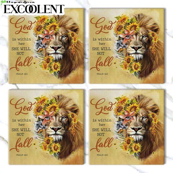 God Is Within Her She Will Not Fall Sunflower Lion Stone Coasters – Coasters Gifts For Christian