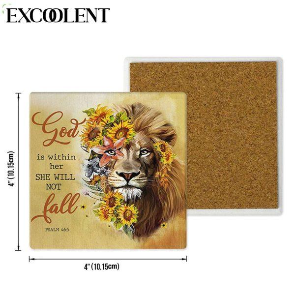 God Is Within Her She Will Not Fall Sunflower Lion Stone Coasters – Coasters Gifts For Christian
