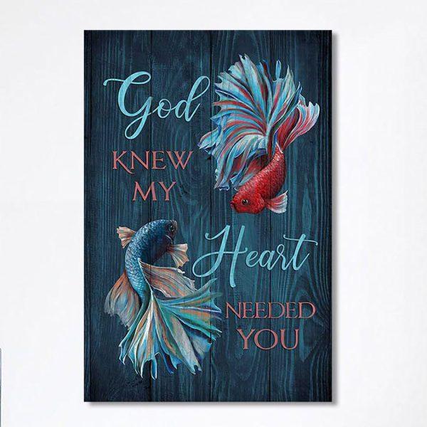 God Knew My Heart Needed You Fish Canvas Wall Art – Bible Verse Canvas Art – Christian Home Decor