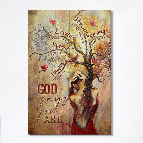 God Say You Are Beautiful Girl Red Cardinal Canvas – Christian Wall Art Canvas – Religious Home Decor