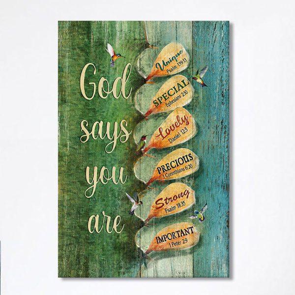 God Say You Are Hummingbirds Cactus Canvas Art – Bible Verse Wall Art – Christian Inspirational Wall Decor