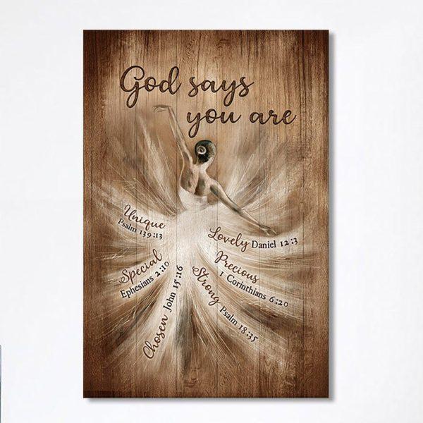 God Says You Are Ballerina Vintage Canvas Wall Art – Christian Canvas Prints – Bible Verse Canvas Art