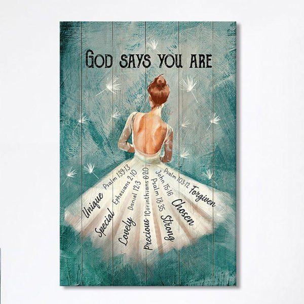 God Says You Are Ballerina White Dandelion Canvas Wall Art – Christian Canvas Prints – Bible Verse Canvas Art