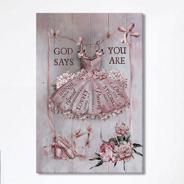 God Says You Are Ballet Pretty Pink Dress Lovely Peony Canvas Wall Art – Christian Canvas Prints – Bible Verse Canvas Art