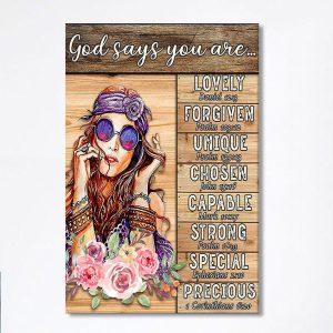 God Says You Are Boho Hippie Canvas Wall Art Encouragement Gifts For Women Girls Teens Bedroom kr0atc.jpg