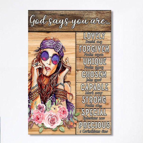 God Says You Are Boho Hippie Canvas Wall Art – Encouragement Gifts For Women Girls Teens Bedroom
