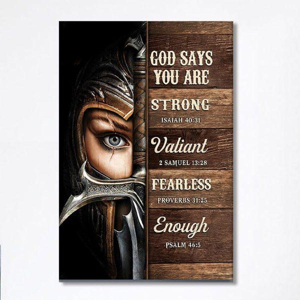 God Says You Are Female Warrior Canvas – Knight Of God Canvas Art – Bible Verse Wall Art – Christian Inspirational Wall Decor
