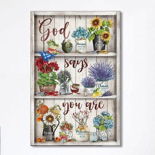 God Says You Are Flower Canvas Wall Art – Christian Wall Canvas – Religious Wall Art