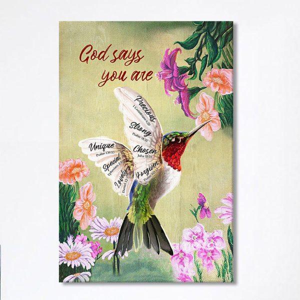 God Says You Are Hummingbird Canvas Art – Bible Verse Wall Art – Christian Inspirational Wall Decor