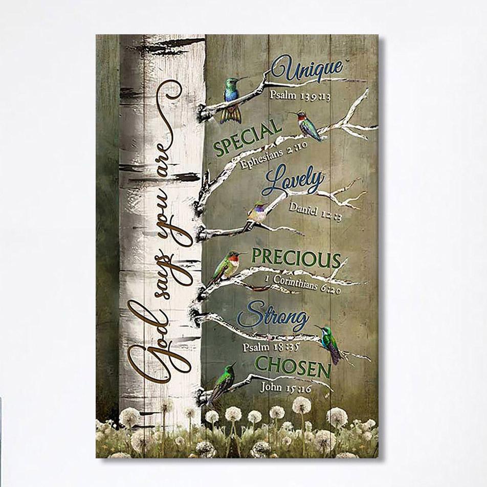 God Says You Are Hummingbirds Dandelion Canvas Wall Art – Bible Verse Canvas Art – Christian Home Decor