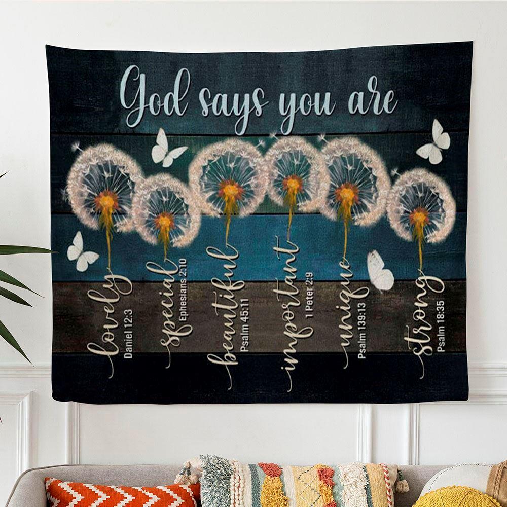 God Says You Are Tapestry Wall Art Dandelion Butterfly – Tapestries Gifts For Jesus Lovers