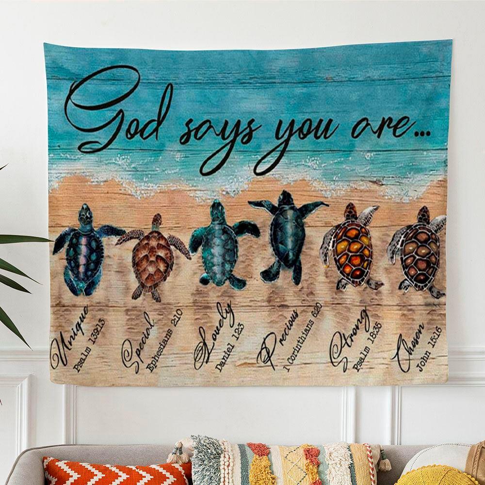 God Says You Are Tapestry Wall Art Sea Turtles Christian Tapestry Print – Gifts For Christians God Says You Are Tapestry Wall Art Sea Turtles Christian Tapestry Print – Gifts For Christians