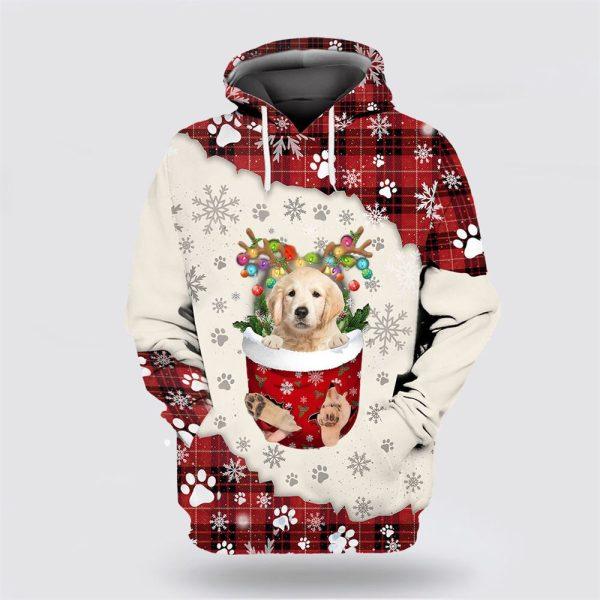 Golden Retriever In Snow Pocket Merry Christmas All Over Print 3D Hoodie – Dog Lover Christmas Hoodie