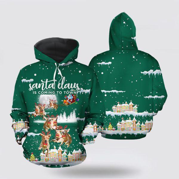 Golden Retriever Santa Is Coming To Town Christmas All Over Print 3D Hoodie – Pet Lover Christmas Hoodie