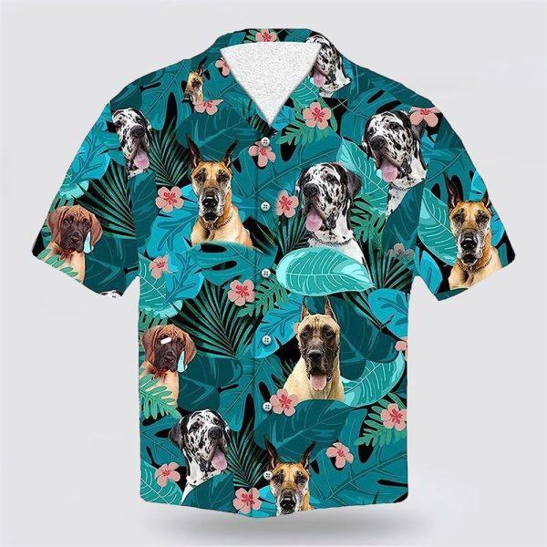 Greatdane Dog On The Green Tropic Background Hawaiian Shirt – Pet Lover Hawaiian Shirts