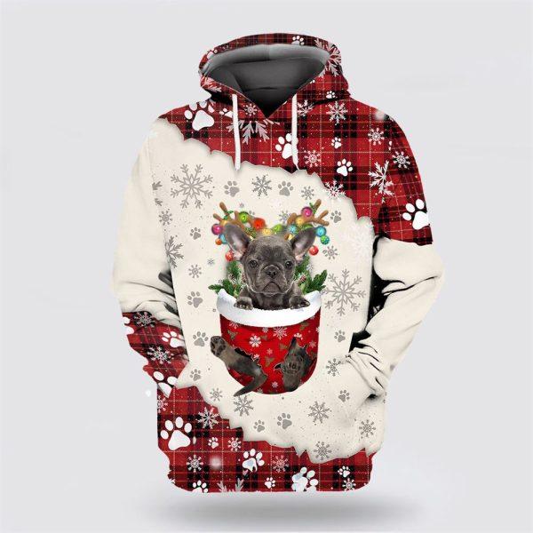 Grey French Bulldog In Snow Pocket Merry Christmas All Over Print 3D Hoodie – Dog Lover Christmas Hoodie