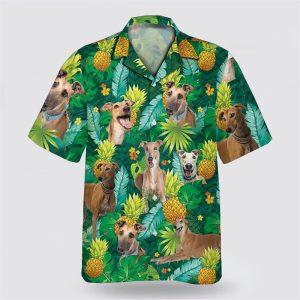 Greyhound Dog Leaves Green Pattern Hawaiian Shirt…