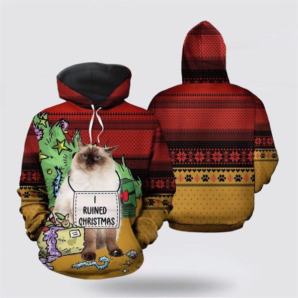 Grumpy Cat Ruined Christmas All Over Print 3D Hoodie – Cat Lover Christmas Hoodie