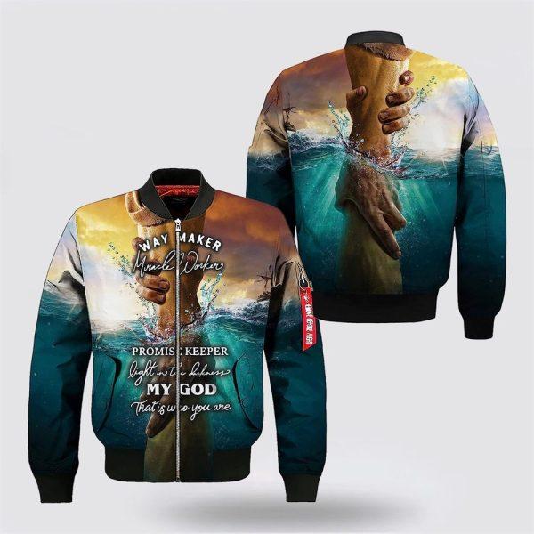Hand Of God Way Maker Miracle Worker Bomber Jacket – Gifts For Jesus Lovers
