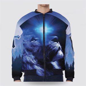 Happy Moment Praise God Lion Cross Blue Light Bomber Jacket Gifts For Jesus Lovers 2 iptxpj.jpg