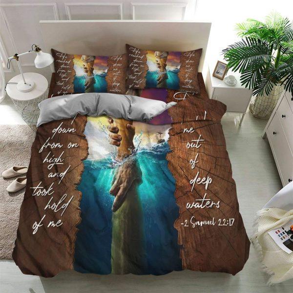 He Reached Down, Bowed on High, and Took Hold of Me Christian Quilt Bedding Set – Christian Gift For Believers