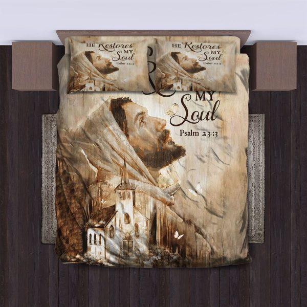 He Restores My Soul Christian Quilt Bedding Set – Christian Gift For Believers