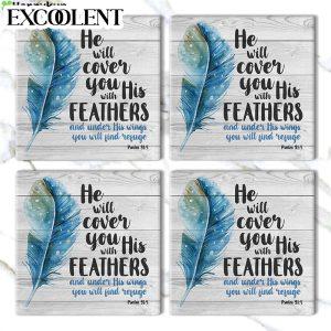 He Will Cover You With His Feathers Psalm 914 Scripture Stone Coasters Coasters Gifts For Christian 3 oto95r.jpg
