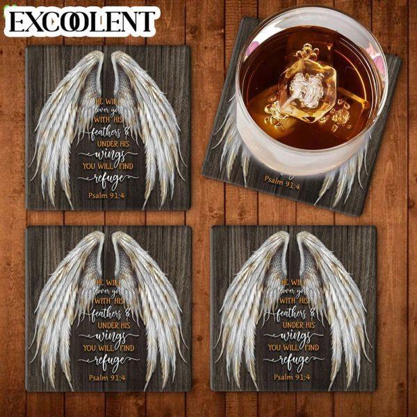 He Will Cover You With His Feathers Psalm 914 Stone Coasters – Coasters Gifts For Christian