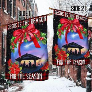 Holy Family, Jesus Is The Reason For The Season Christmas Flag 2