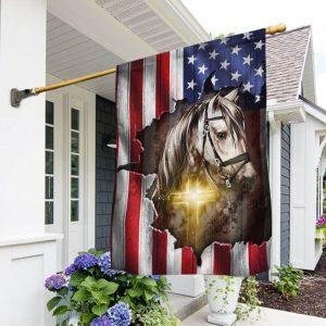 Horse Stand With God Christian Cross American…