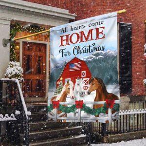 Horses Christmas Flag All Hearts Come Home For Christmas – Christmas Flag Outdoor Decoration