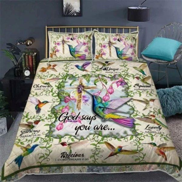 Hummingbird, God Says You Are Quilt Bedding Set – Christian Gift For Believers