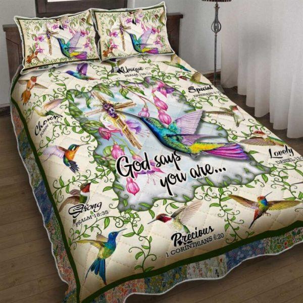 Hummingbird, God Says You Are Quilt Bedding Set – Christian Gift For Believers