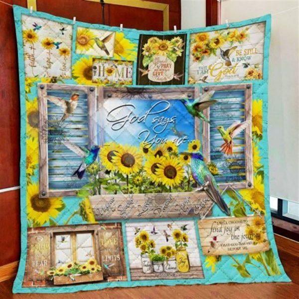 Hummingbirds God Says You Are Christian Quilt Blanket – Christian Gift For Believers