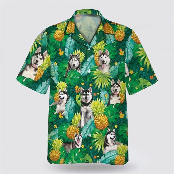 Husky Dog Leaves Green Tropic Pattern Hawaiian Shirt – Gift For Dog Lover